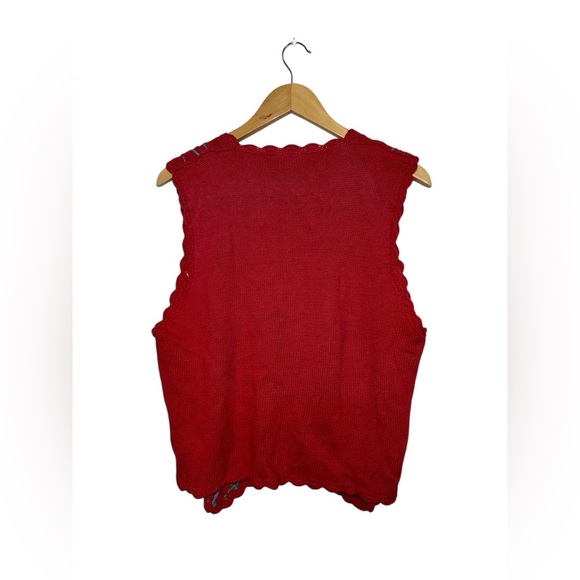 Vintage 90s Womens Large Embroidered Flower Striped Sweater Vest Red Grandmacore - Picture 4 of 4